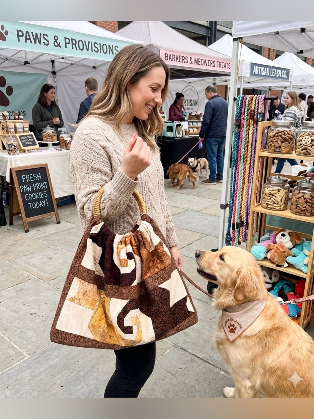 Handmade 🪡 upcycled vintage quilt Cat Market Bag